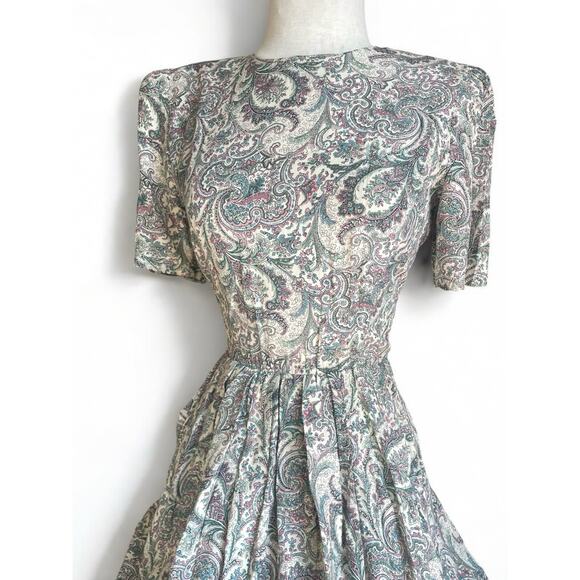 Vintage 80s Phoebe Petites Paisley Midi Dress Boho Cottagecore 80s Feminine S-XS - Picture 8 of 8